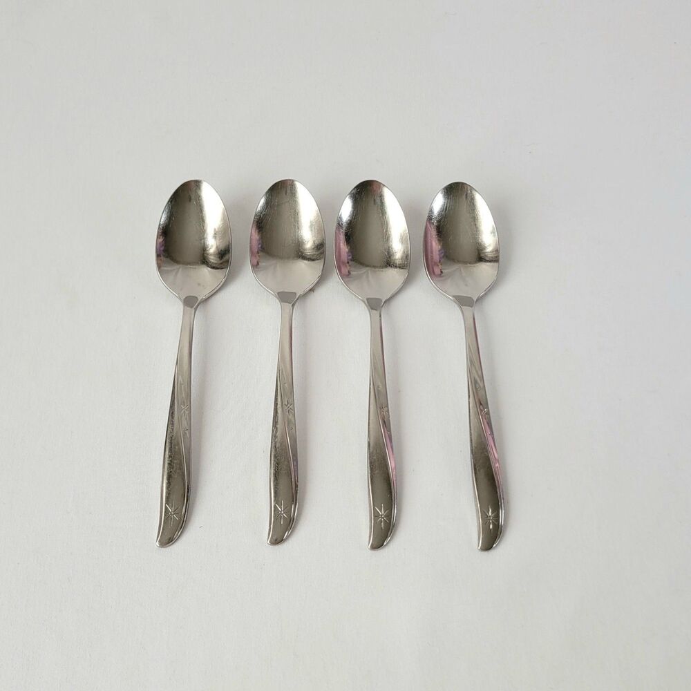 Vintage Oneida Twin Star Teaspoons Flatware Community Stainless Set 4 Atomic MCM